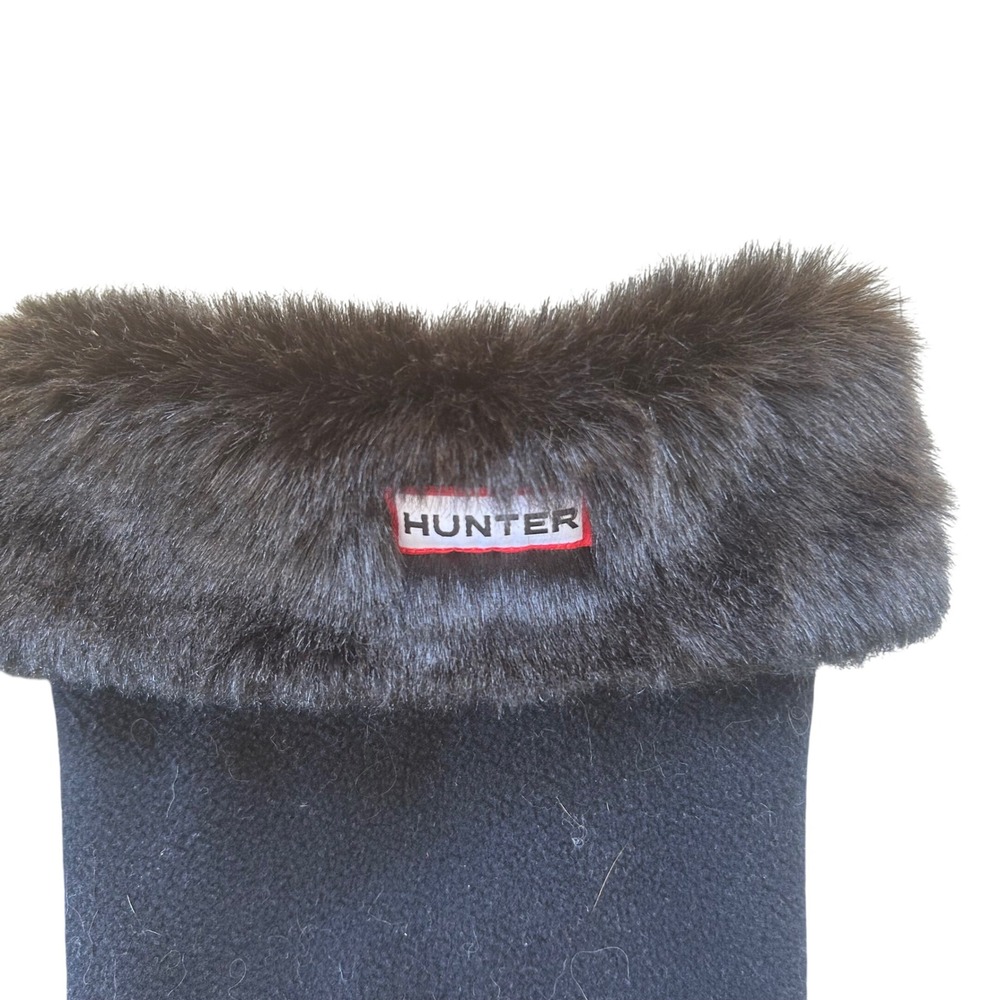 Hunter Boot Socks Women Size M Black Faux Fur Trim Fleece Tall Rain Boot Liners - Picture 2 of 5